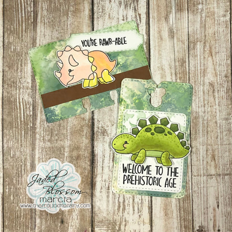 #thefrolickingfairy #jadedblossom #prehistoric #prehistoricage #minidinostencil #minidino #dinosaur #triceratops #stegosaurus #breadtag #rolodex #rolodexcard #memorydex #mdc #inksmooshing #distressoxide #triblends #alcoholmarkers #spectrumnoir #kidart #cardmaking #cardmaker #partyfavor #kidparty #cardmakersofinstagram