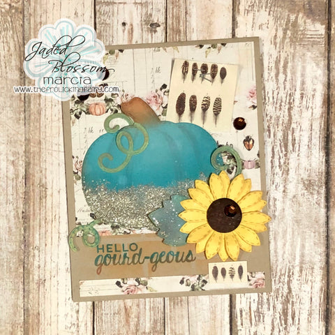 #thefrolickingfairy #jadedblossom #fancypumpkindie #flowerdies #pumpkin #sunflower #autumn #fall #fallcolors #kawaiisentiments2 #gourd #gourdgeous #brickstencil #inkblending #distressoxide #primamarketing #cardmaking #cardmaker #cardmakersofinstagram