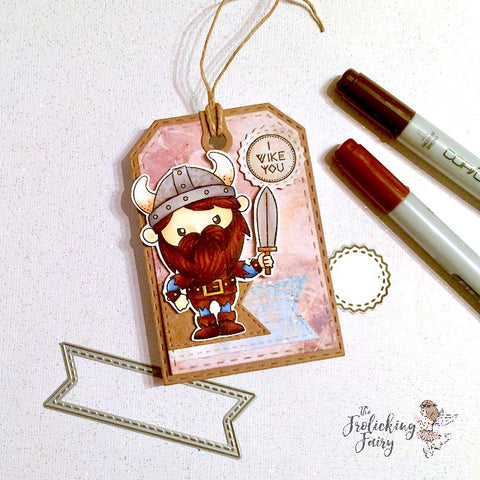 #thefrolickingfairy #jadedblossom #ivikeyou #viking #vikinglove #love #tag #luggagetag #secretmessage #vikingwarrior #burly #cardchallenge #copiccoloring #valentine #valentinesday #handmade #papercraft