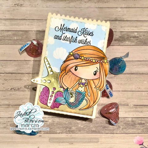 #thefrolickingfairy #jadedblossom #mermaidkisses #mermaid #tropicaldies #goodybagdie #goodie #goodybag #treatbag #watercolor #distressmarkers #distressink #inkblending #starfish #starfishwishes #mermaidparty #partyfavor #cardmaking #papercraft #seashells #ocean #summer