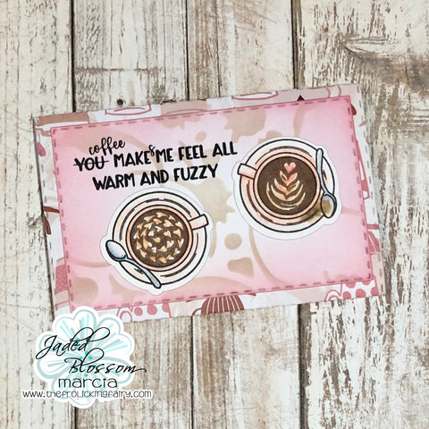 #thefrolickingfairy #jadedblossom #minibirthdaycoffeeart #coffeeart #coffee #lattelover #giftcardholder #coffeebean #coffeestain #stencil #inkblending #distressoxide #warmandfuzzy #cardmaker #cardmaking #javajunky