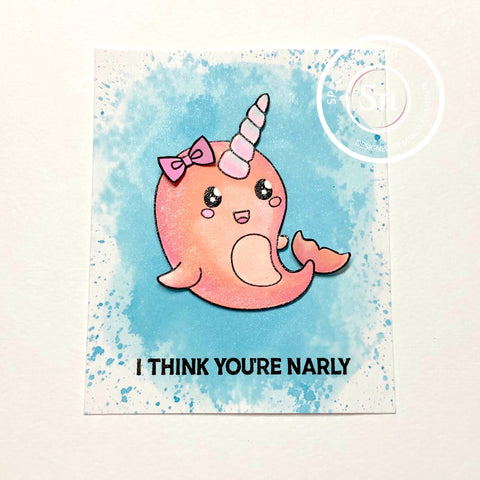 #thefrolickingfairy #spectrumnoir #sparkleink #shimmery #hellomrnarwhal #narwhal #unicornofthesea #jadedblossom #jadedblossomchallenge #cardchallenge #narly #shimmerink #watercolor #papercraft #handmade #cardmaker #cardmaking