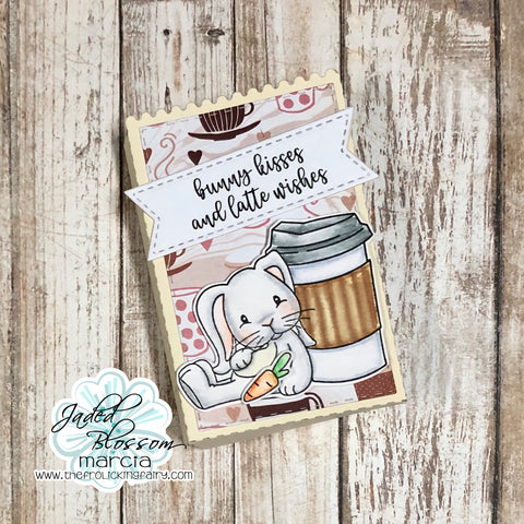 #thefrolickingfairy #jadedblossom #somebunnyneedscoffee #coffee #bunny #java #latte #goodybag #treatbag #watercolor #karinmarkers #bunnykisses #lattewishes #cardmaker #cardmaking #newrelease #javajunky