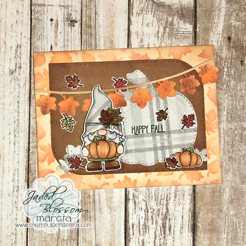 #thefrolickingfairy #jadedblossom #gnome #gnomie #thankfulformygnomie #thanksgiving #thanksgivinggnomie #thankful #fallleaves #stencil #autumn #fall #fallcolors #fallingleaves #plaid #inkblending #distressoxide #paperpiecing #treattag #thanksgivingtreats #handmade #cardmaker #cardmaking #cardmakersofinstagram