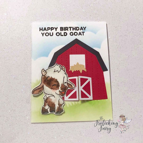 #thefrolickingfairy #jadedblossom #youoldgoat #goat #cutegoat #barn #onthefarm #watercolor #arteza #realbrushpens #xyron #magnet #papercraft #cardmaker #birthdaycard #formydad #handmade #cardchallenge #masculine