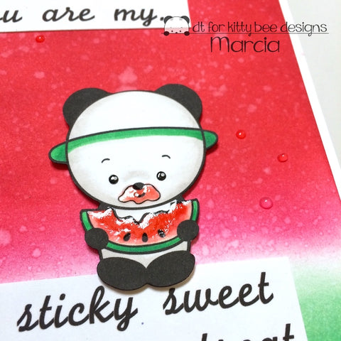 #thefrolickingfairy #kittybeedesigns #watermelonpanda #watermelon #panda #stickysweet #summer #summertreat #distressink #inkblending #copiccoloring #glossyaccents #nuvo #crystaldrops #handmadecards