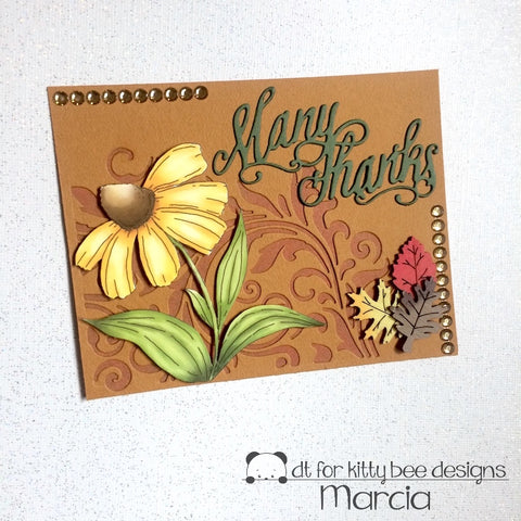 #thefrolickingfairy #kittybeedesigns #fredshesaid #digitalstamp #fallflowers #alohafridaychallenge #cardchallenge #thanks #manythanks #fallcolors #handmade #handmadecards