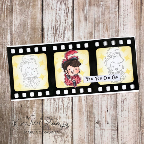 #thefrolickingfairy #kindredstamps #cabaret #cancan #cancandancers #absinthe #absencemakestheheartgrowfonder #spectrumnoir #alcoholmarkers #distressoxide #inkblending #filmstrip #filmstripdie #slimline #slimlinecard #yesyoucancan #yesyoucan #cardmaker #cardmaking #cardmakersofinstagram