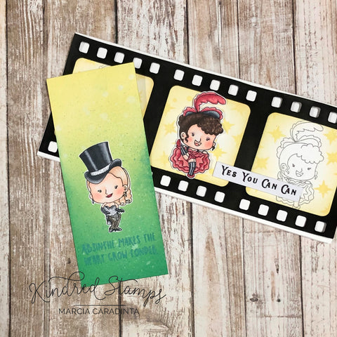 #thefrolickingfairy #kindredstamps #cabaret #cancan #cancandancers #absinthe #absencemakestheheartgrowfonder #spectrumnoir #alcoholmarkers #distressoxide #inkblending #filmstrip #filmstripdie #slimline #slimlinecard #yesyoucancan #yesyoucan #cardmaker #cardmaking #cardmakersofinstagram