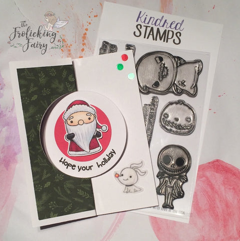 #thefrolickingfairy #kindredstamps #holidaysareanightmare #boogiemonster #skeleton #stitchedgirl #ghostdog #jackolantern #meanttobe #santa #christmas #flopcard