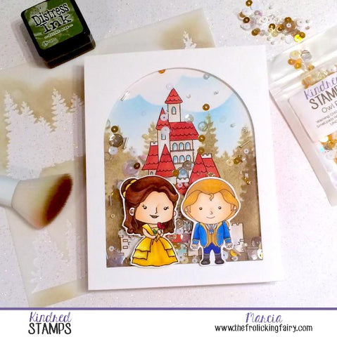 #thefrolickingfairy #kindredstamps #littletownlife #princess #roseprincess #prince #castle #digitalstamp #fairytale #copiccoloring #foreststencil #stencil #distressink #shakercard #owlpost #newrelease #handmade #papercraft