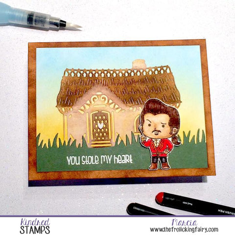 #thefrolickingfairy #kindredstamps #littletownlife #princess #ilovebooks #hairybeast #prince #fairytale #watercolor #arteza #realbrushpens #cas #cleanandsimple #youlightupmylife #bonjour #hunkyvillain #goodtobebad #youstolemyheart #valentine #valentinesday #handmade #papercraft