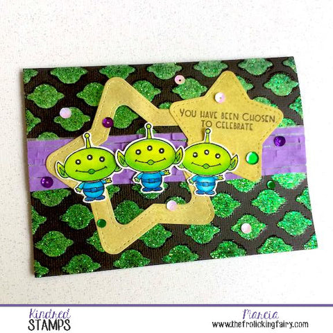 #thefrolickingfairy #kindredstamps #limitededition #toybox #ooooh #alien #toyalien #clawgame #youhavebeenchosen #deputy #infinity #glittergloss #stencil #watercolor #sparkly #papercraft #handmade