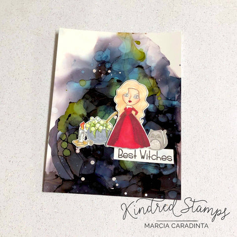 #thefrolickingfairy #kindredstamps #witchsisters #witch #witchplease #bestwitches #halloween #halloweencard #alcoholinkbackground #alcoholink #spectrumnoir #triblend #alcoholmarkers #spooky #cardmaker #cardmaking #handmade