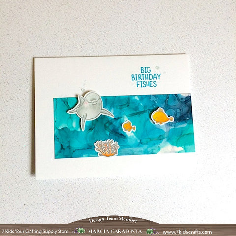 #thefrolickingfairy #7kidscraftingsupplystore #mamaelephant #marinefriends #dolphins #seaturtles #turtles #sealife #ocean #birthday #alcoholink #tutorial #video #livevideo #watercolor #mamaelephanttopcardcontest #casology #cardchallenge #summer #papercraft #cardmaker #handmade