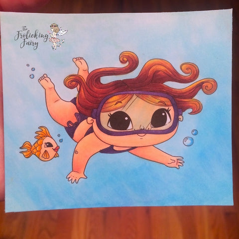 #thefrolickingfairy #mmedelillustrations #mmedel #neatandtangled #scuba #snorkling #underwater #adventure #copiccoloring #glossyaccents #pearls #summer #curious #handmade #handmadecards