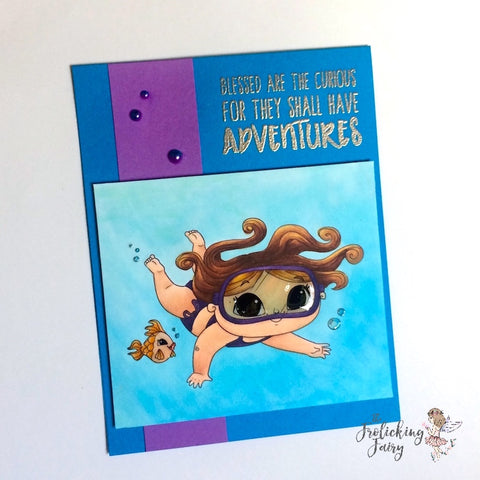 #thefrolickingfairy #mmedelillustrations #mmedel #neatandtangled #scuba #snorkling #underwater #adventure #copiccoloring #glossyaccents #pearls #summer #curious #handmade #handmadecards