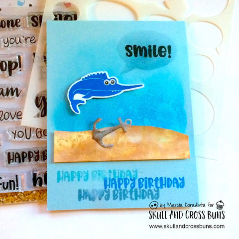 #thefrolickingfairy #skullandcrossbuns #quirkysentiments #mftstamps #catherinepooler #speechbubbles #smile #ocean #underwater #birthday #happybirthday #birthdaycard #distressinks #handmadecards