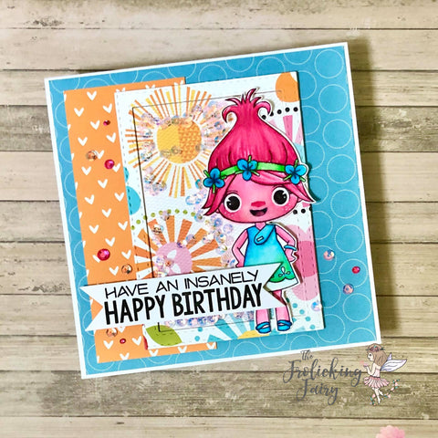 #thefrolickingfairy #sketchsaturday #poppy #poppytroll #stampanniething #shakercard #tulleshakercard #interactive #insanelyhappy #happybirthday #sketchchallenge #hugtime #cardmaker #cardmaking #digi #digitalstamp #yournextstamp #cardmakersofinstagram #cardchallenge