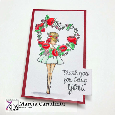 #thefrolickingfairy #7kidscraftingsupplystore #stampingbella #curvygirl #flowerwreath #love #thankyou #loveyou #watercolor #arteza #realbrushpens #rubberstamping #papercraft #cas #cleanandsimple #handmade #valentine #valentinesday #cardmaker #cardmaking