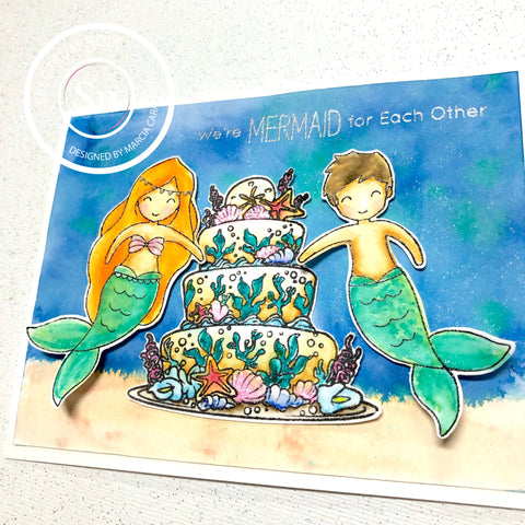 #thefrolickingfairy #spectrumnoir #spectember #underthesea #watercolor #aquamarkers #sparkleink #mermaids #mermaidforeachother #merman #stickerkitten #funstampersjourney #cake #weddingcake #ocean #sea #papercraft #cardmaking #cardmaker #handmade