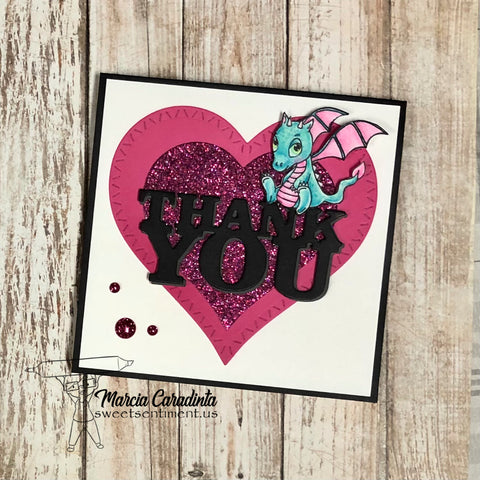 #thefrolickingfairy #sweetsentiment #babydragons #dragon #dragonbaby #smokin #colorallthethings #thankyou #thankyoucard #layeredhearts #glitter #coloredpencils #prismacolor #worddies #sentimentdies #cardmaker #cardmaking #cardmakersofinstagram