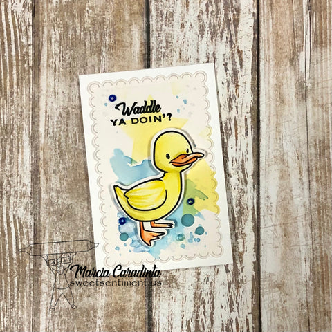 #thefrolickingfairy #sweetsentiment #colorallthethings #sssup #waddleyadoin #duck #stayhome #turtle #oopsiedaisy #daisy #donthurry #behappy #snail #watercolor #premiumcardstock #shimmer #karinmarkers #brushmarkers #shimmerink #starmandala #letterpress #distressoxide #cardmaker #jadedblossom #cardmaking #minicards #cardmakersofinstagram