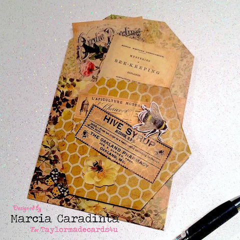 #thefrolickingfairy #taylormadecards4u #tmc4u #vintagegardenpassportkit #vintagegarden #passportkit #digitalephemera #bees #honey #honeycomb #notepad #bumblebee #papercraft #digitalpaper #handmade