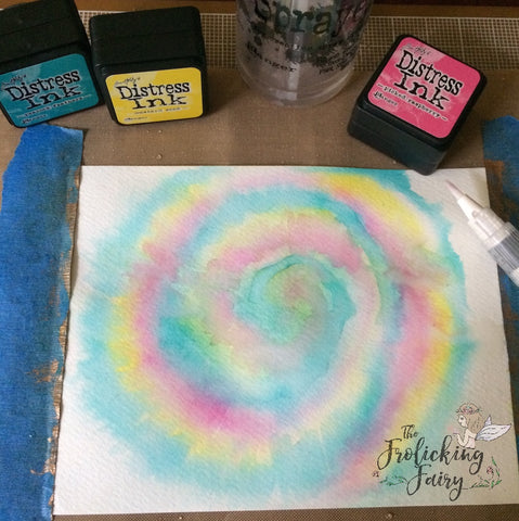#thefrolickingfairy #tutorial #tiedye #distressinks #technique #hippie #watercolor #oogieboogie