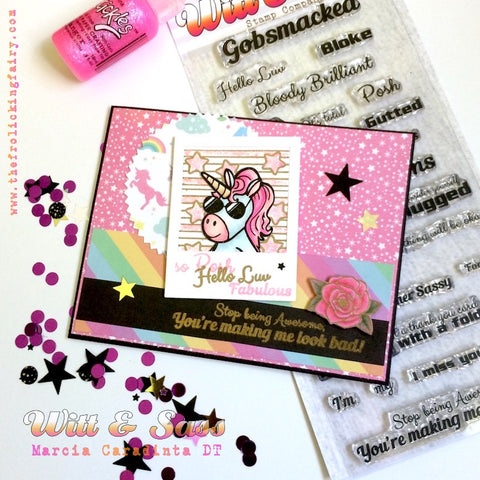 #thefrolickingfairy #wittandsassstampco #fabulouslygobsmacked #chubbyunicorn #youarebeautiful #unicorn #youareawesome #soposh #fabulous #rainbowsandunicorns #stars #handmade #handmadecards