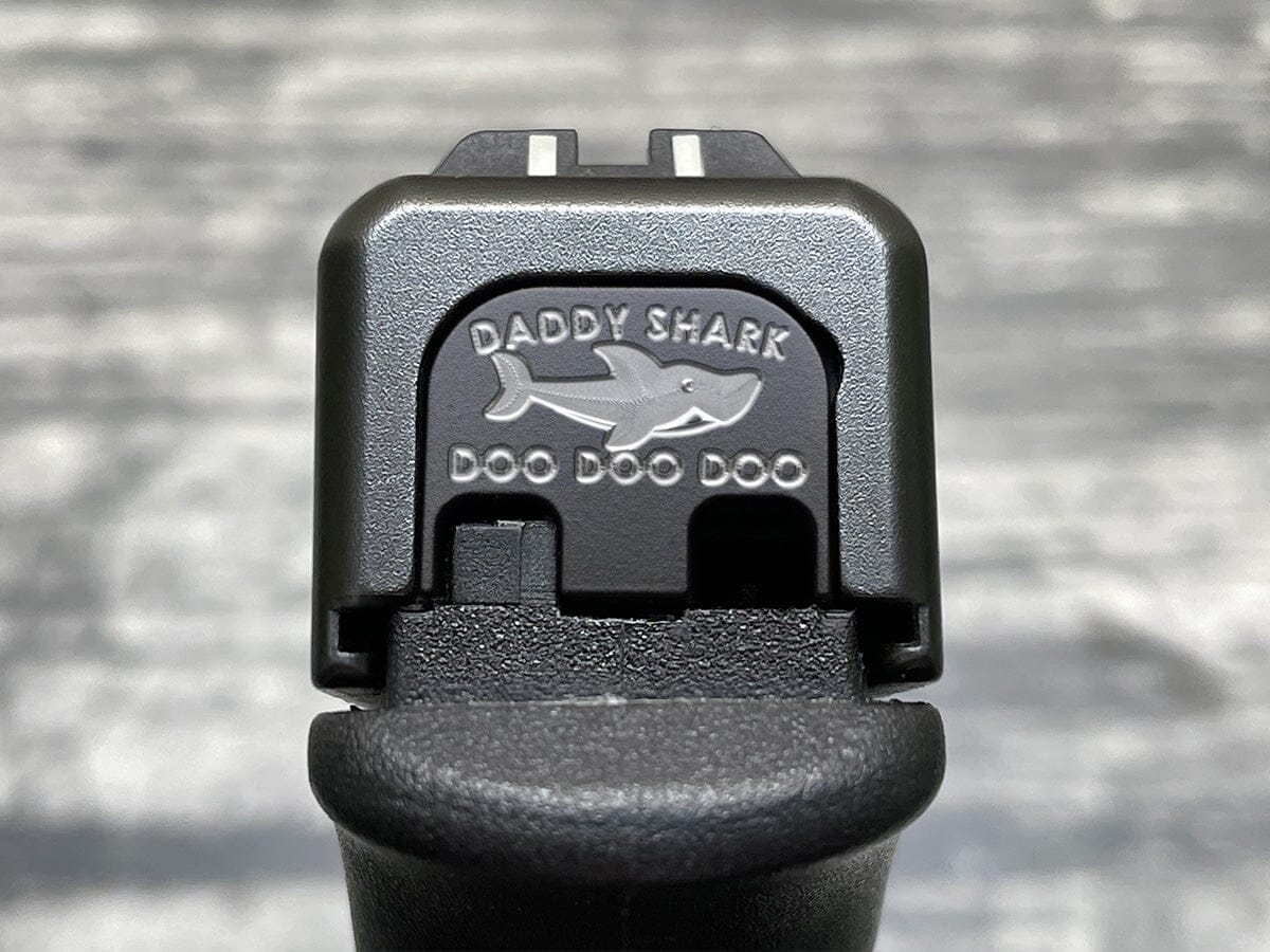 slide back plate with Daddy Shark engraving