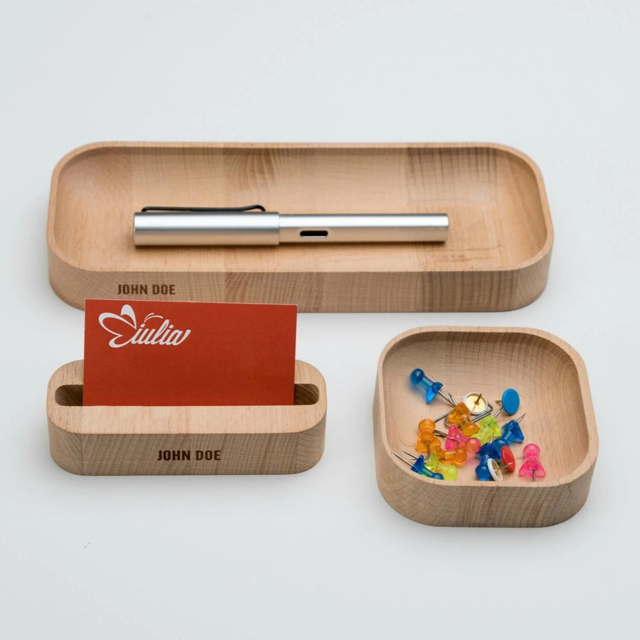 Personalized Beechwood Desk Organizer Set