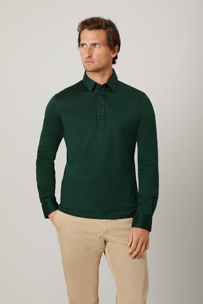 Long Sleeve Polo Shirt - Supima Cotton - Racing Green | Niccolò P.