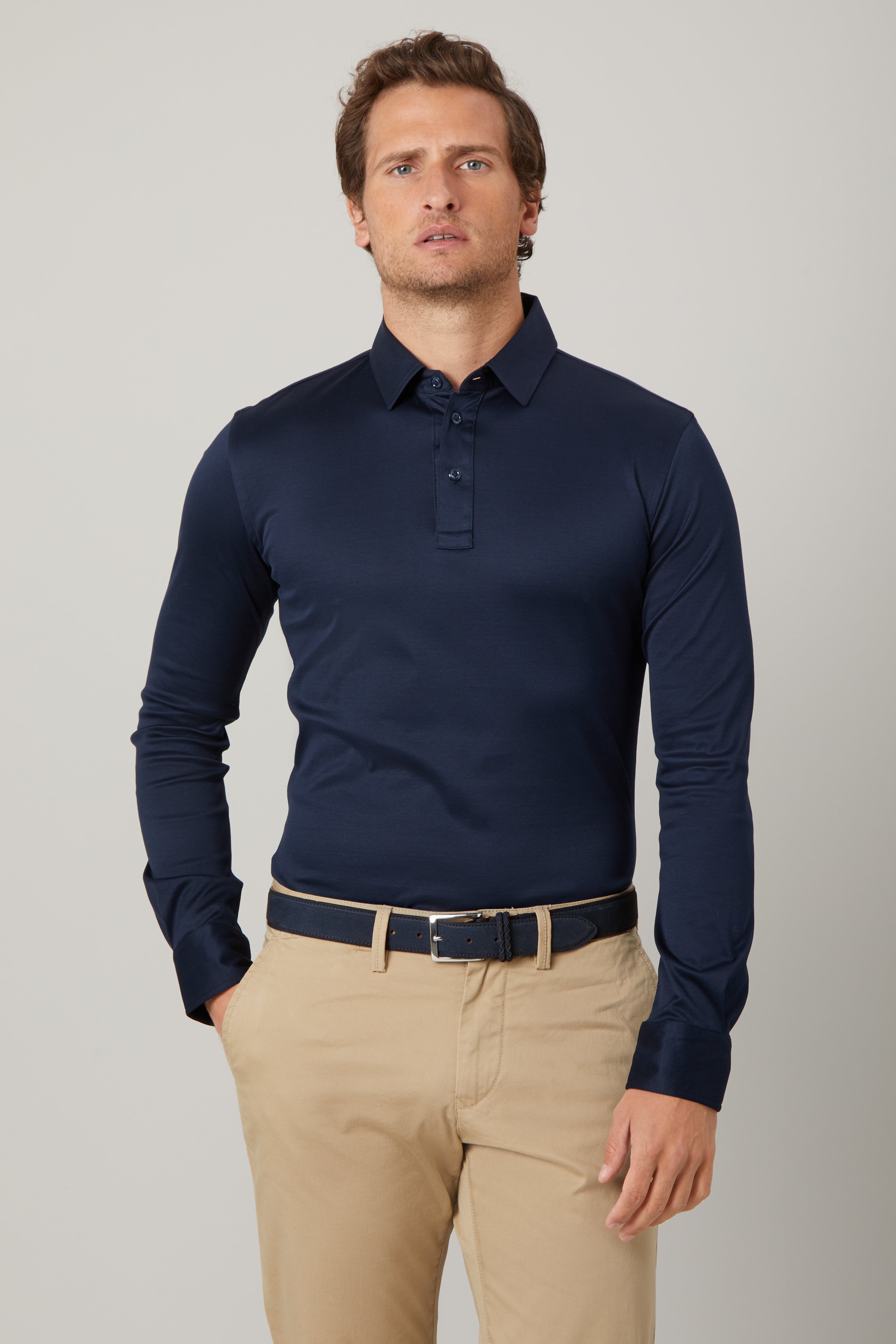Long Sleeve Polo Shirt - Egyptian Cotton - Inkwell Navy | Niccolò P.