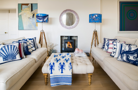 Lifestyle shot of living room with Cream Cornwall Soft Furnishings on display