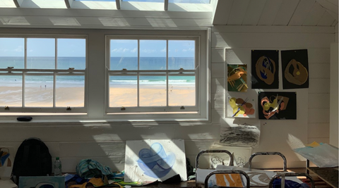 looking over Porthmeor beach from st ives school of art