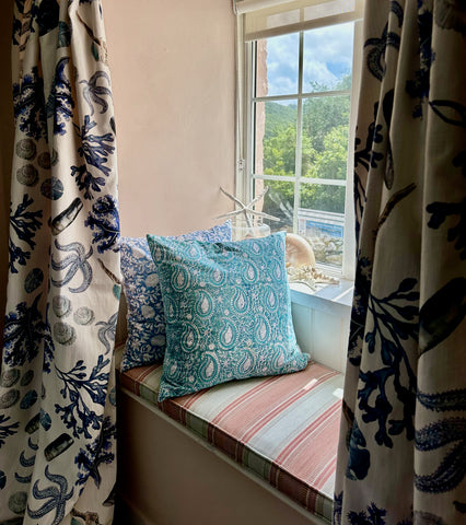 window seat with Rockpool curtains overlooking the River Fal