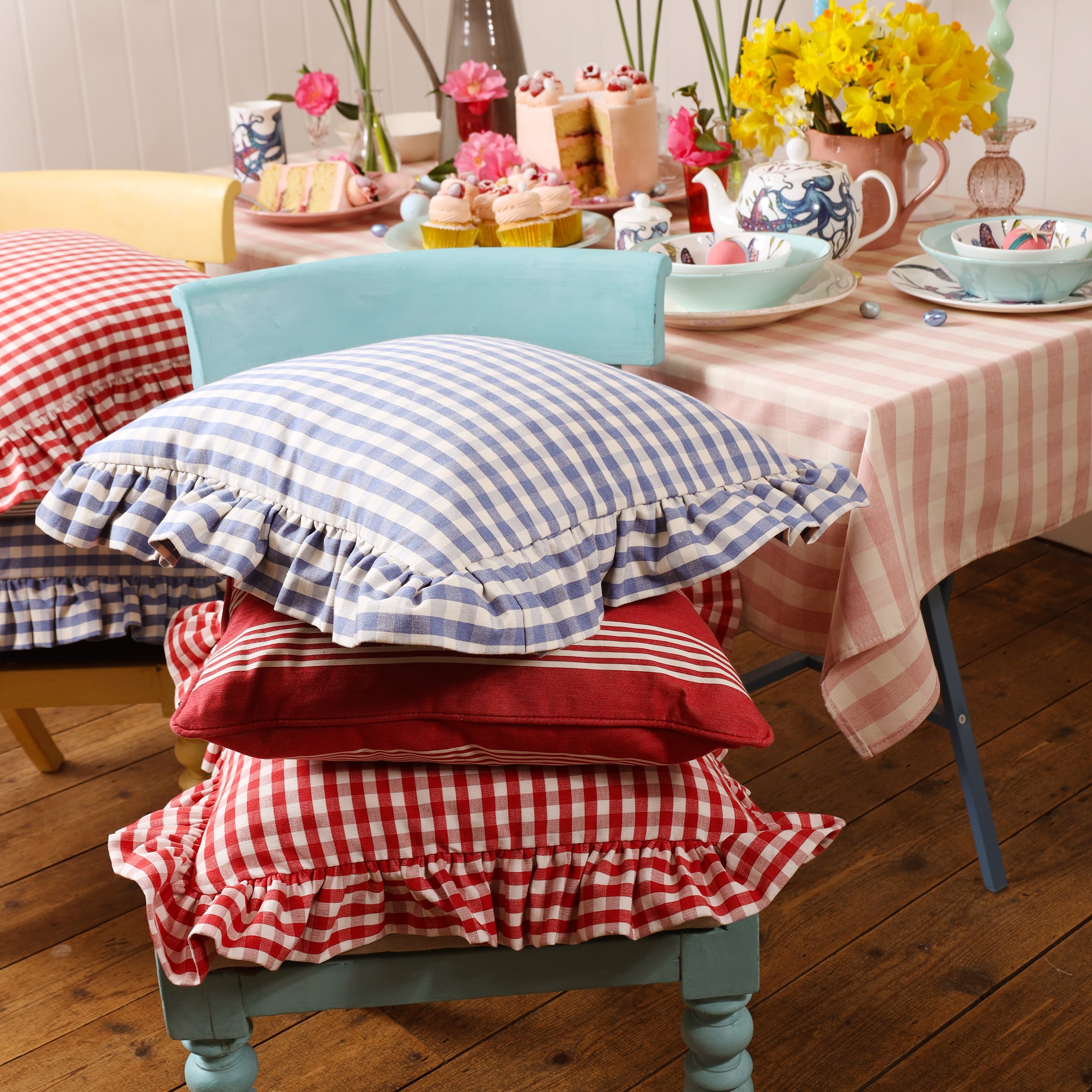 Red Gingham Square Cushion Cover