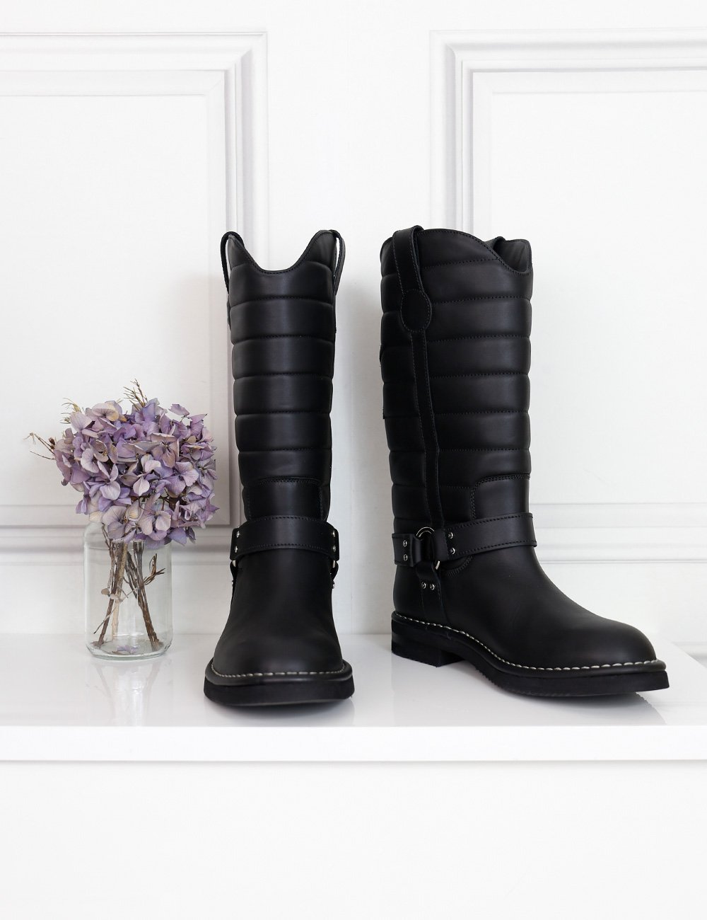 chanel quilted moto boots