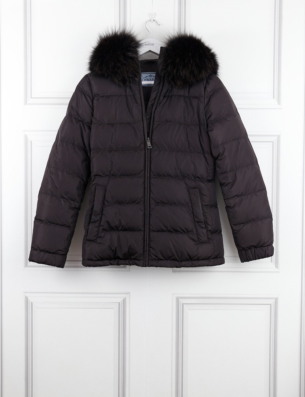 prada puffer coat with fur collar