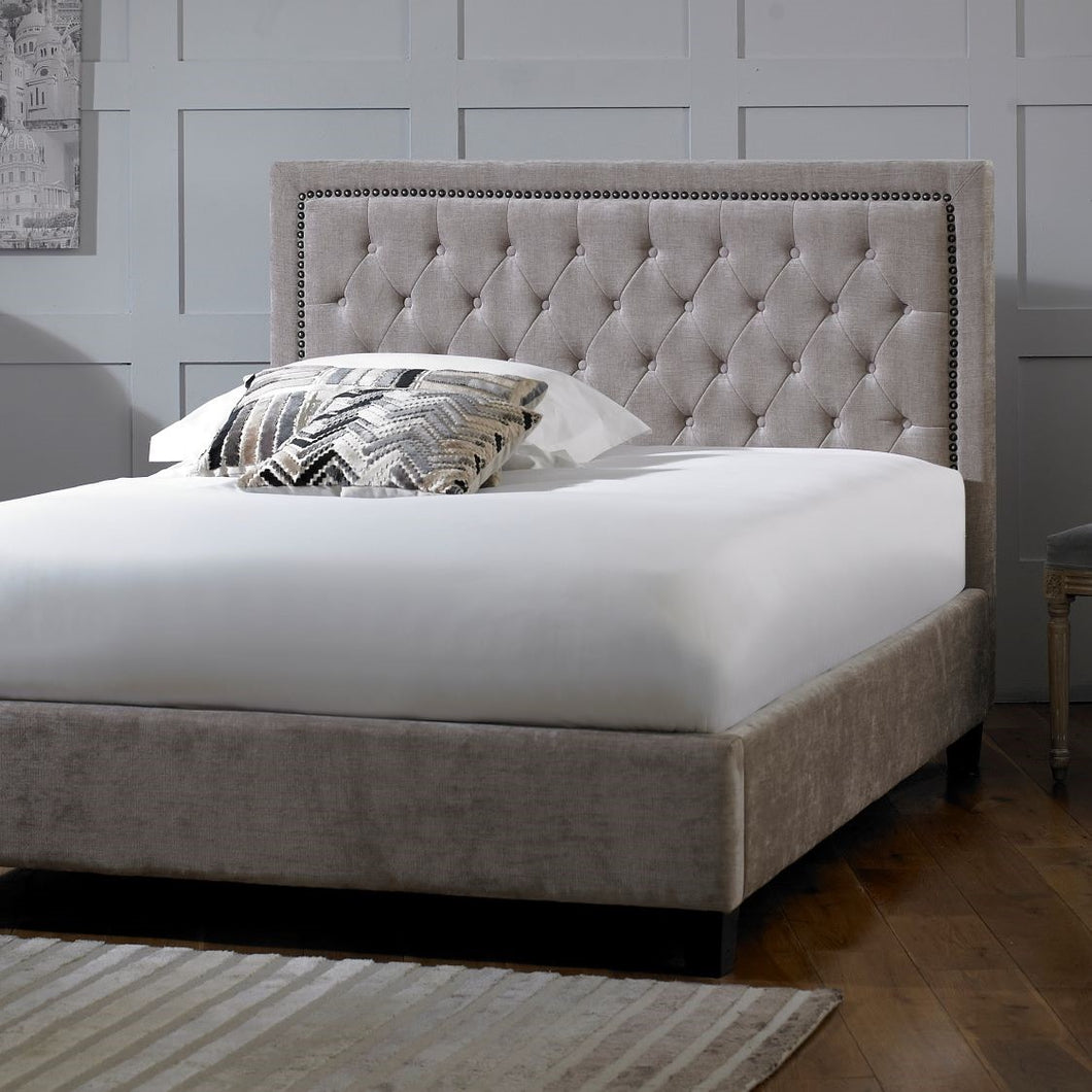 Langley Bedstead in Mink Velvet – The Bed Post