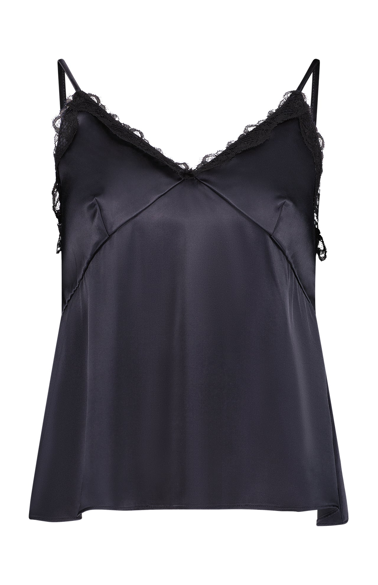 Silk Hand-Dyed Lace Trim Cami - Noir – Clothes By Majestic