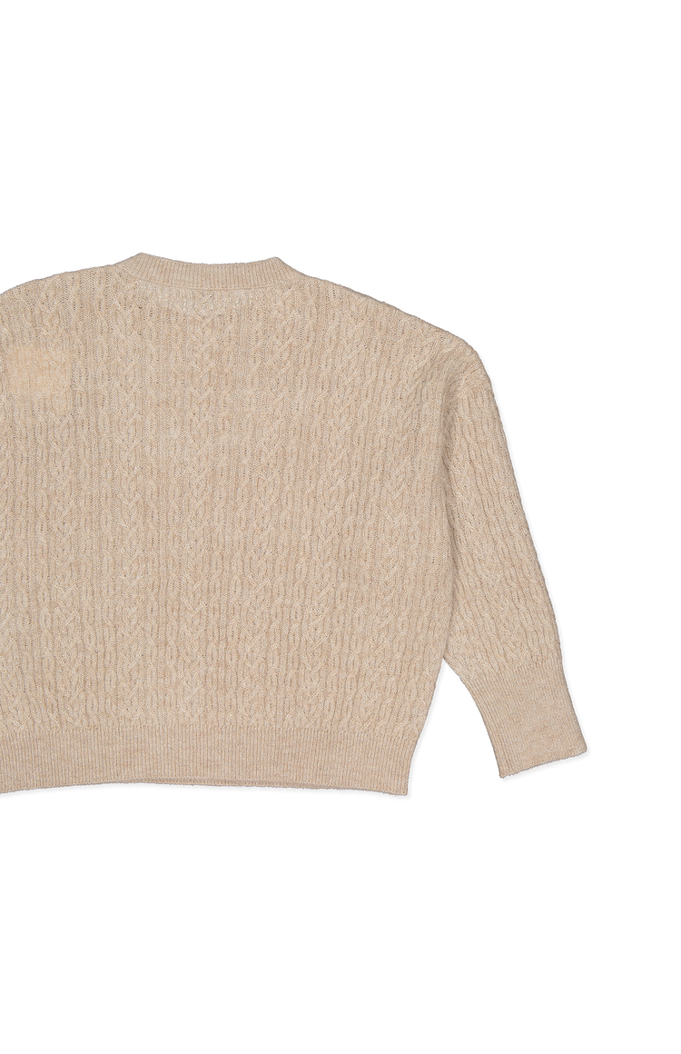 Brunello Cucinelli Mohair Cable Knit Sweater Feather Back Flat Lay Image (6917977571443)