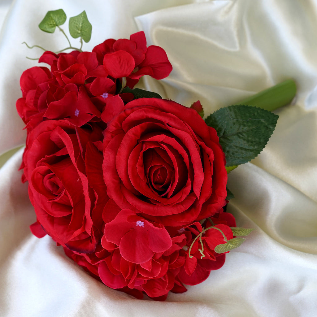 Real Touch Artificial Red Rose \u0026 Hydrangea Flower Wedding Bridal Bouquet  Buy 1 Get 3 Free 