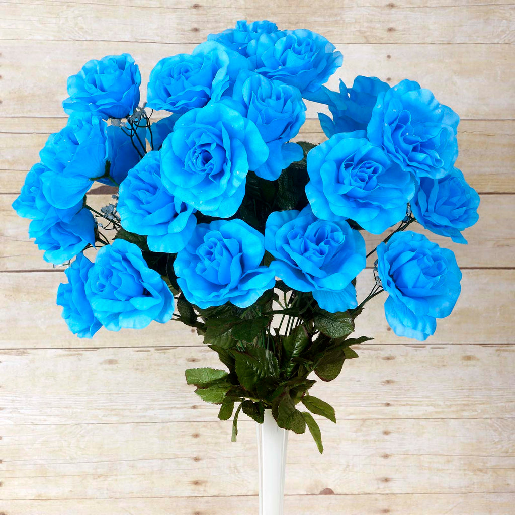 96 Artificial Turquoise Giant Silk Open Roses Wedding ...