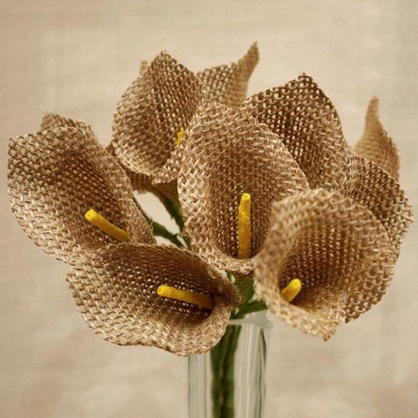 36 Burlap Calla Lilies For Bridal Bouquet Wedding Vase Centerpiece