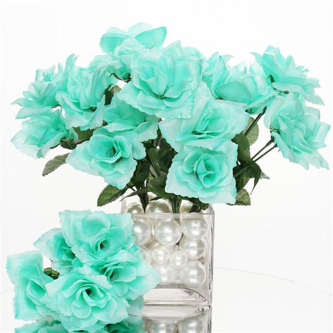 Silk Open Rose - 84/pk - Aqua | Silk Flowers Factory