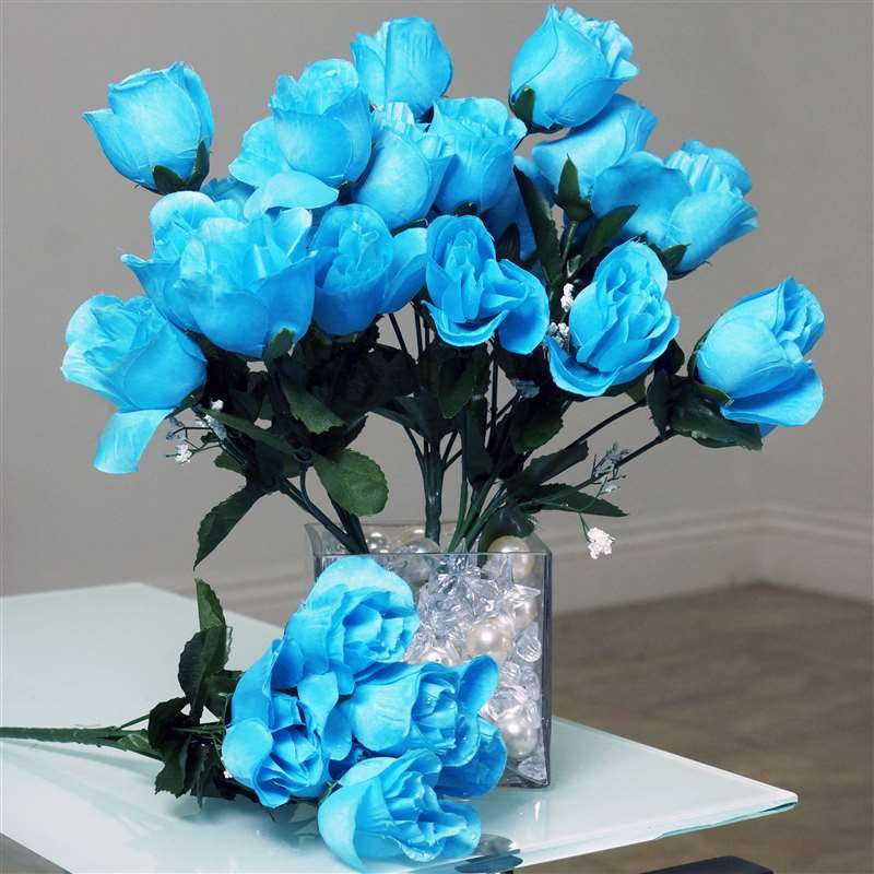 Silk Rose Buds - Turquoise - 84/pk | Silk Flowers Factory