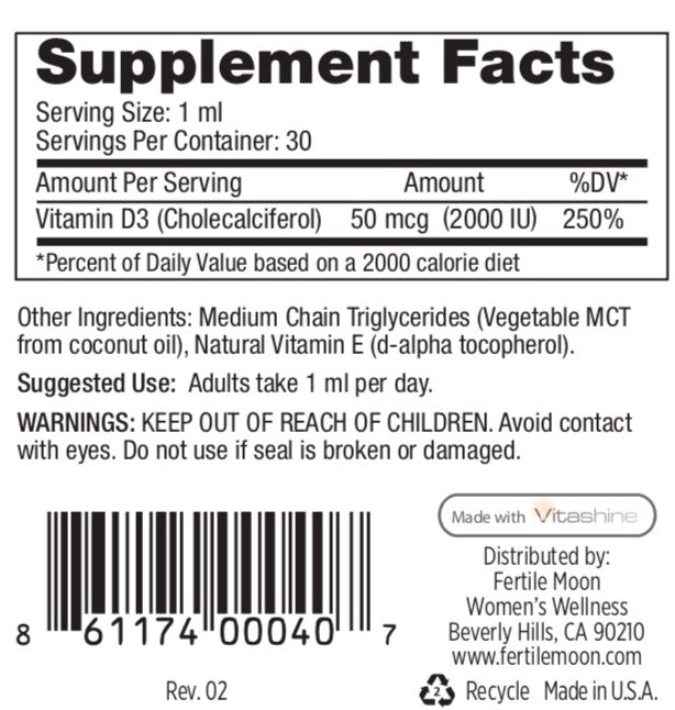 Liquid Vitamin D3 Vegan 50 Mcg 2000 Iu Per Dose By Fertile Moon Premium Plant Based Vitamin D3 From Lichen Non Gmo No Gluten Dairy Or Soy