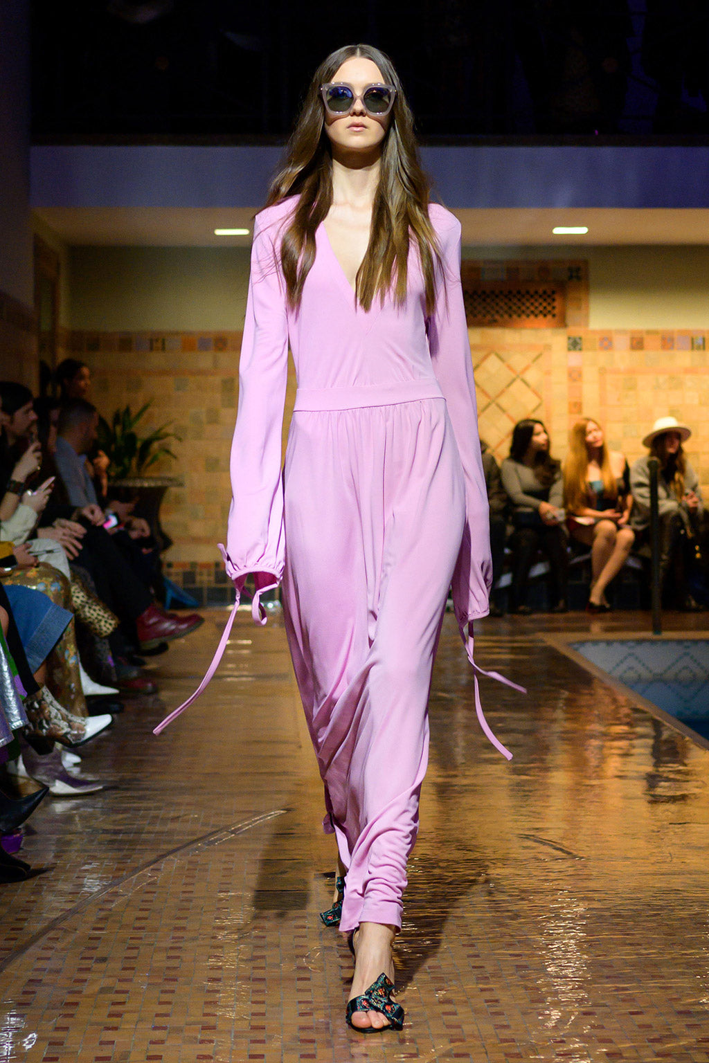 Cynthia Rowley Fall 2019 look 27 featuring a light pink long sleeve maxi dress